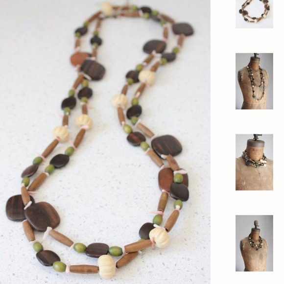 Anthropologie David Aubrey Wood and Coral Necklace - Picture 1 of 7